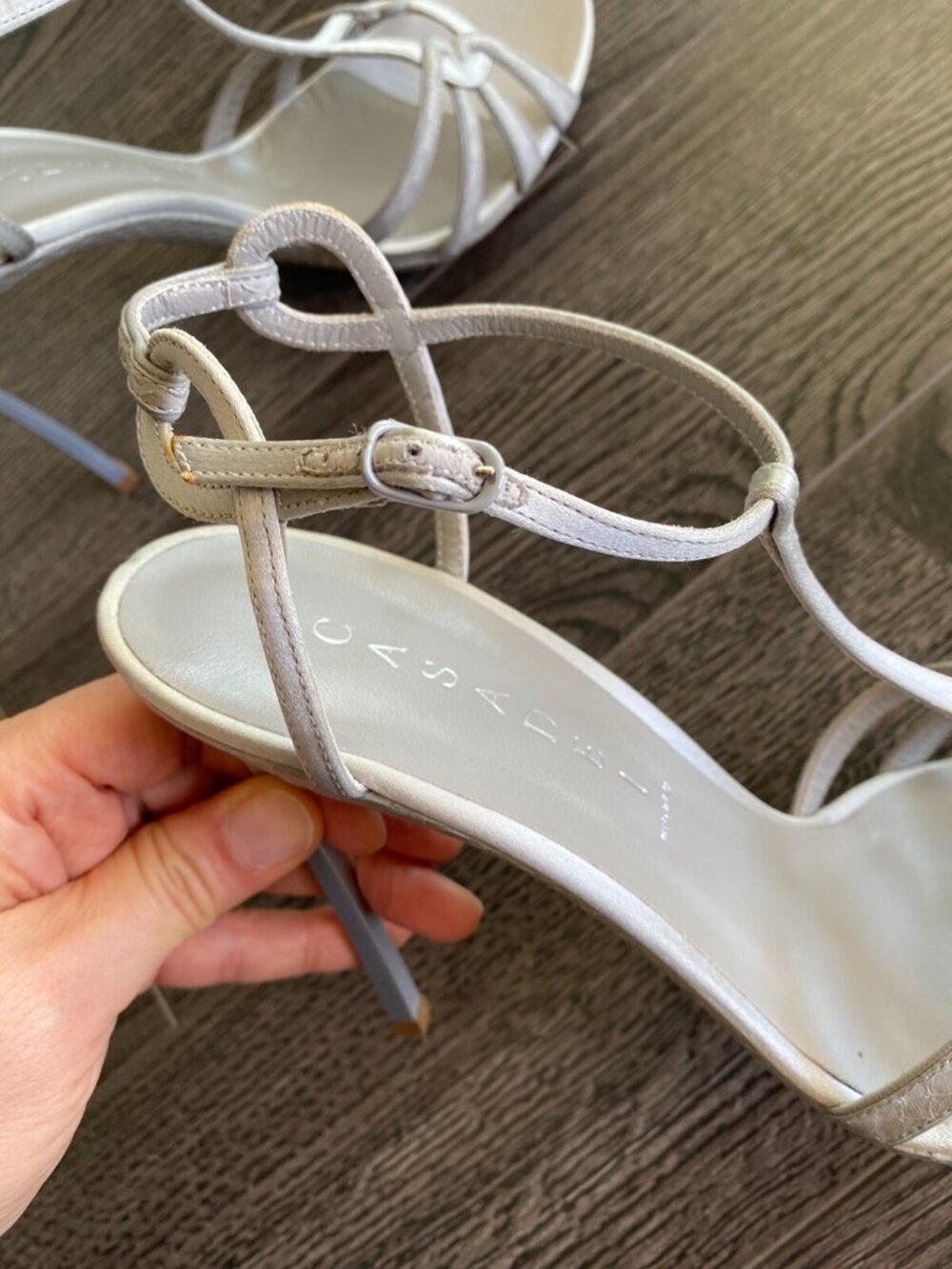 Casadei Grey Leather Strappy Stiletto Heel Sandals - Picture 6 of 7